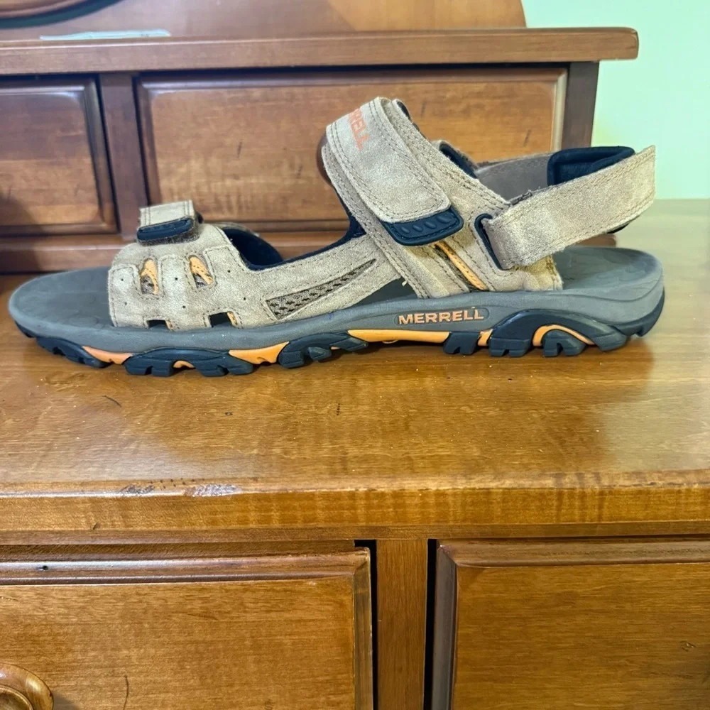 Merrell mens 13 Moab Drift dark earth Sandals brown strap beach‎ leather
